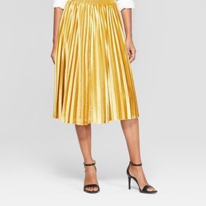 Gold Velvet Pleated Midi Skirt